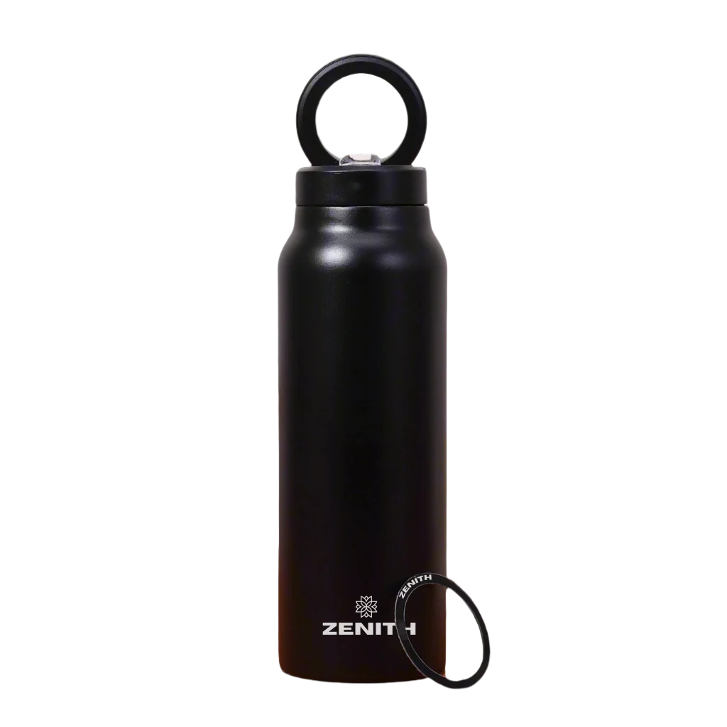 24oz ZENITH™ Magnetic Water Bottle with Flex Straw Cap - Black